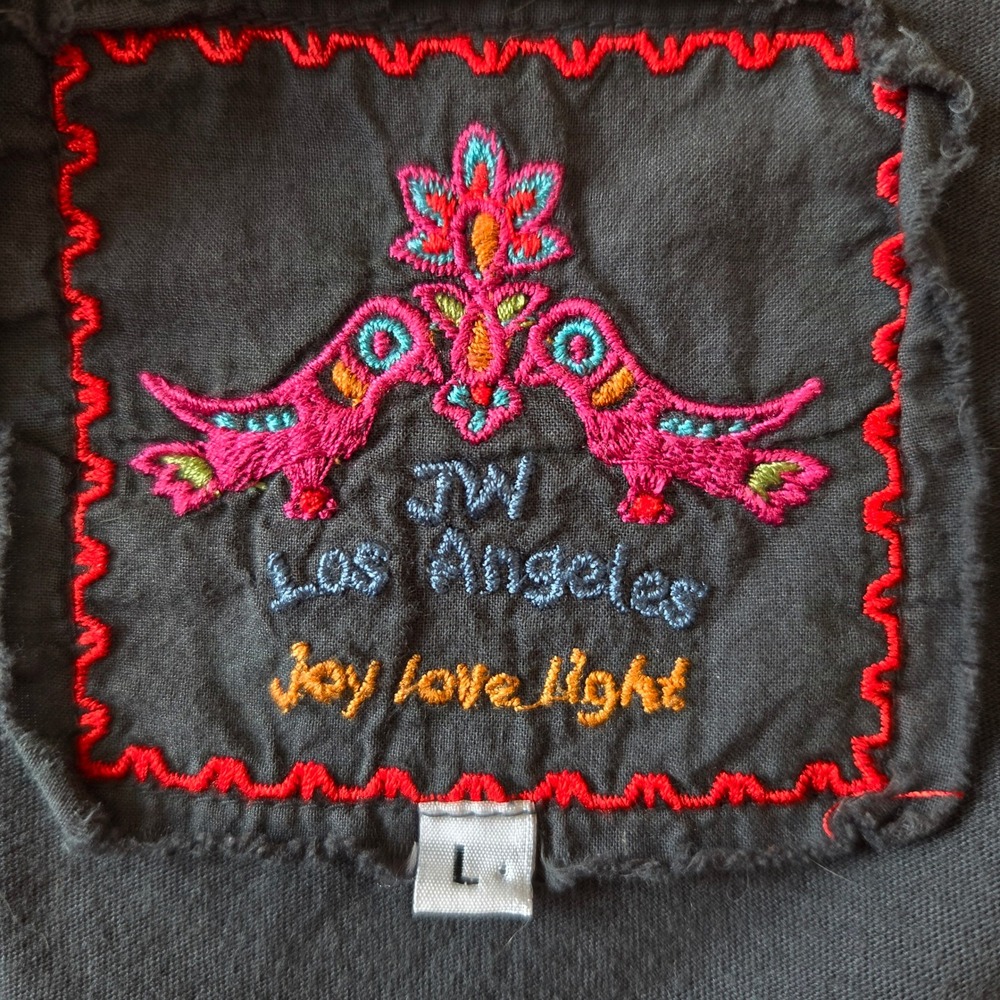 JW Los Angeles Johnny Was Charcoal Gray Embroidered Boho T-Shirt Dress 3/4 Slv L - Picture 9 of 10